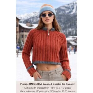 Unionbay Y2K Cropped Zip Sweater MED, wool blend